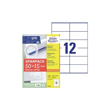 Etikett címke, 105x48mm, univerzális, 65 lap, 12 címke/lap Avery, fehér Etikett címke, 105x48mm, univerzális, 65 lap, 12 címke/lap Avery, fehér