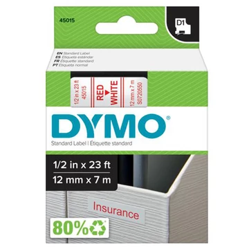 Feliratozógép szalag Dymo Letratag Dymo D1 S0720550/45015 12mmx7m, ORIGINAL, piros/fehér Feliratozógép szalag Dymo Letratag Dymo D1 S0720550/45015 12mmx7m, ORIGINAL, piros/fehér