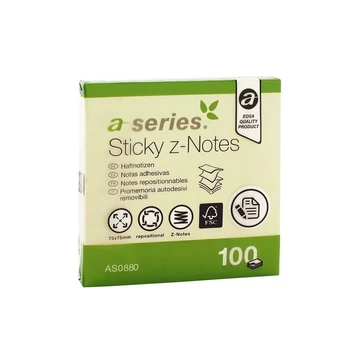 Jegyzettömb öntapadó, 75x75mm, 100lap, `Z` A-Series, sárga Jegyzettömb öntapadó, 75x75mm, 100lap, `Z` A-Series, sárga