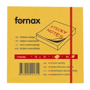 Jegyzettömb öntapadó, 75x75mm, 80lap, Fornax neon narancs Jegyzettömb öntapadó, 75x75mm, 80lap, Fornax neon narancs