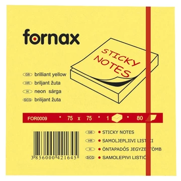 Jegyzettömb öntapadó, 75x75mm, 80lap, Fornax neon sárga Jegyzettömb öntapadó, 75x75mm, 80lap, Fornax neon sárga