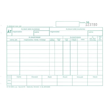 Készlet átadás átvételi bizonylat 8tételes 25x4 lapos tömb A/5 fekvő B.12-122