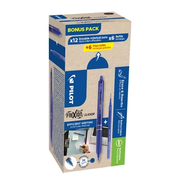 Rollertoll 0,5mm, törölhető Pilot Frixion Clicker GreenPack, 12 toll + 12betét, írásszín kék Rollertoll 0,5mm, törölhető Pilot Frixion Clicker GreenPack, 12 toll + 12betét, írásszín kék
