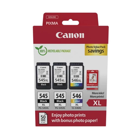 Canon 2x PG545XL + CL546XL tintapatron + fotópapír multipack ORIGINAL