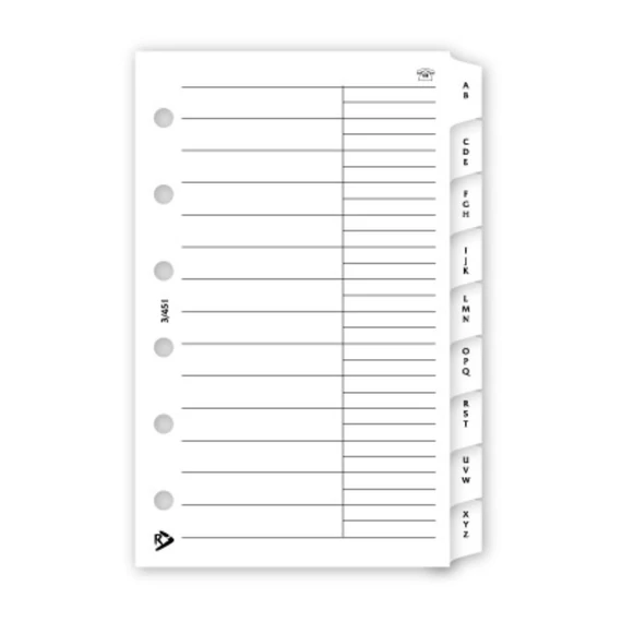 Gyűrűs kalendárium utántöltő csomag  3/451 fehér papíros telefon regiszter S mérethez Realsystem