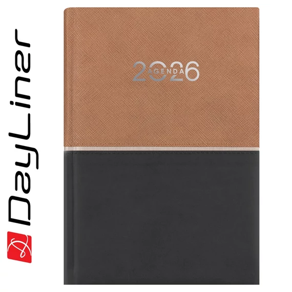 Határidőnapló Contrast A5 napi, fehér lapokkal barna-fekete Dayliner 2026.