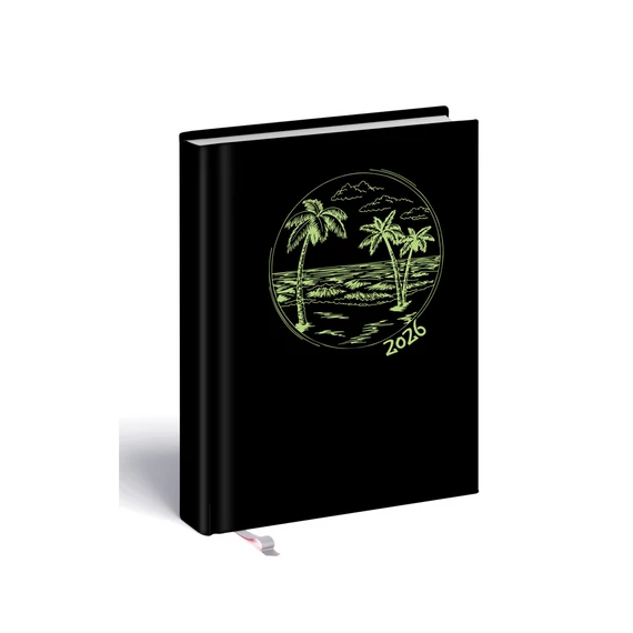 Határidőnapló Laser B/6, heti fehér lapokkal zöld-pálmafa mintával Realsystem 2026.