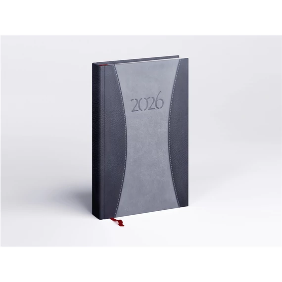 Határidőnapló Prémium A B/5, heti krémszínű lapokkal szürke Realsystem 2026.