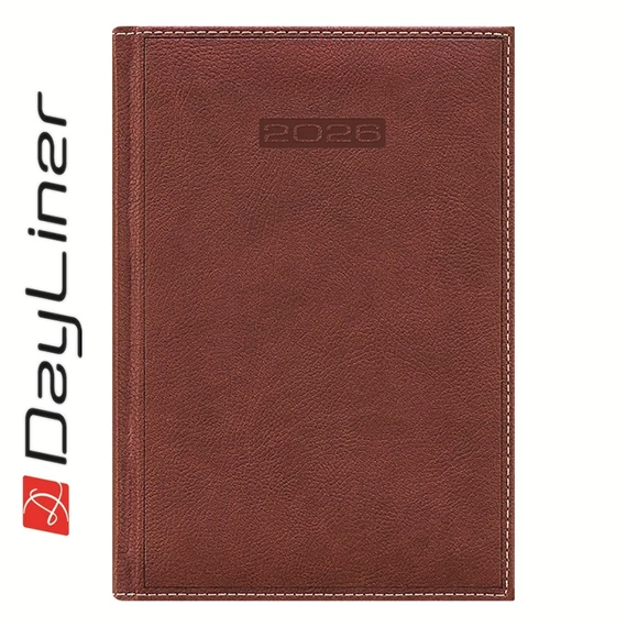 Határidőnapló Sherwood A5 napi, krémszínű lapokkal barnásvörös Dayliner 2026.