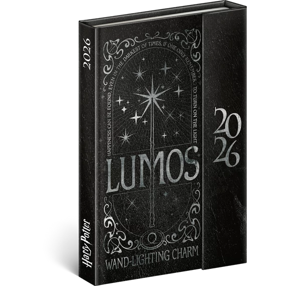 Határidőnapló mágnessel záródó, krémszínű lapokkal Harry Potter-Lumos 110×160 mm, Presco