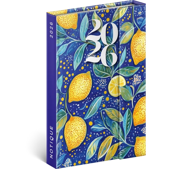 Határidőnapló mágnessel záródó, krémszínű lapokkal Lemons 110×160 mm, Presco