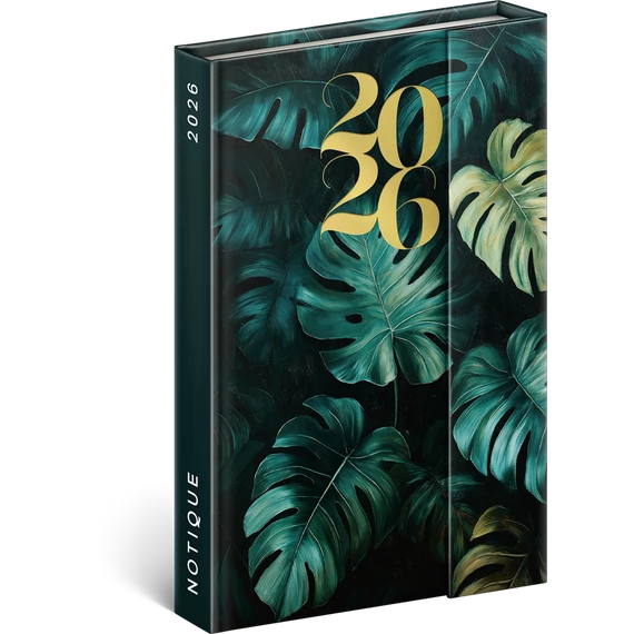 Határidőnapló mágnessel záródó, krémszínű lapokkal Monstera 110×160 mm, Presco