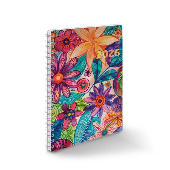 Határidőnapló spirálozott SP1 A/5, heti fehér lapokkal akvarell Realsystem 2026.