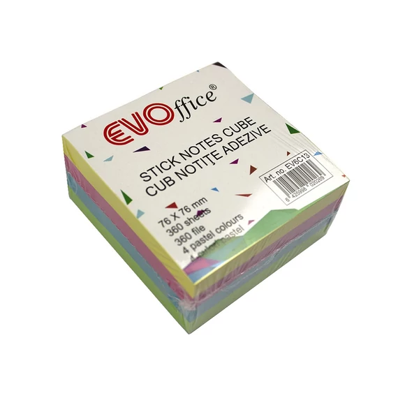 Jegyzettömb öntapadó, 75x75mm, 360lap, EVOffice 4 pasztell szín