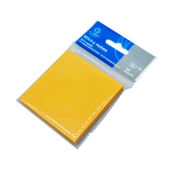Jegyzettömb öntapadó, 76x76mm, 80lap, Bluering® , neon narancs