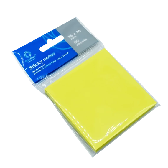 Jegyzettömb öntapadó, 76x76mm, 80lap, Bluering® , neon sárga