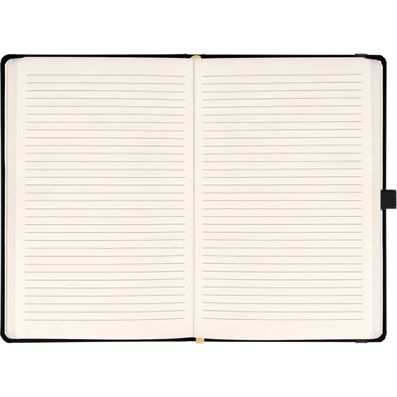 Keménytáblás notesz vonalas krémszínű lapokkal leszorító gumiszalaggal Black 130x210mm, Presco