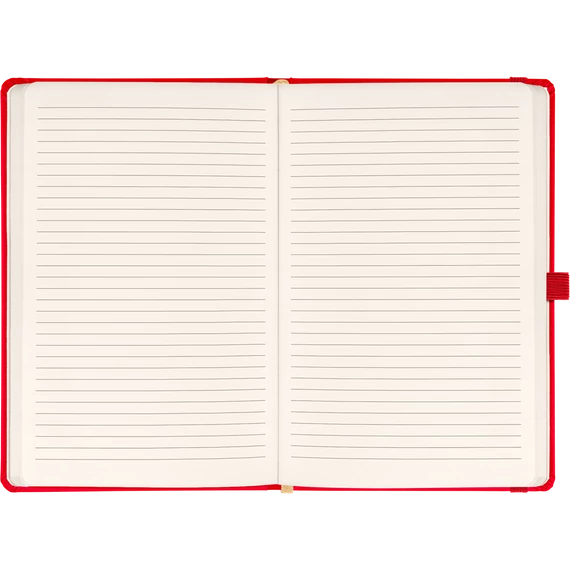 Keménytáblás notesz vonalas krémszínű lapokkal leszorító gumiszalaggal Red 130x210mm, Presco