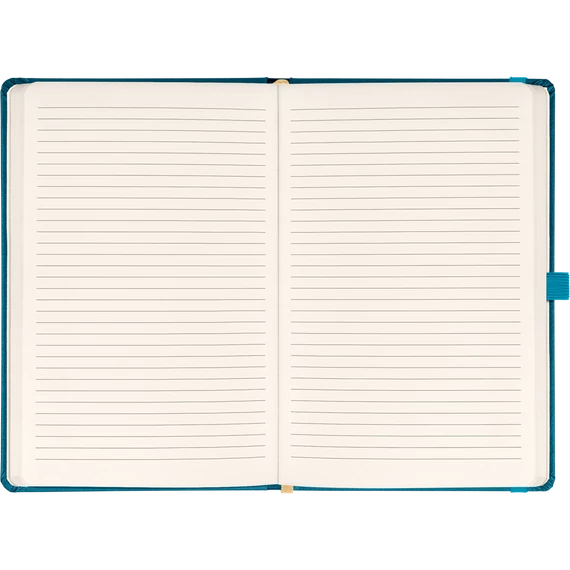 Keménytáblás notesz vonalas krémszínű lapokkal leszorító gumiszalaggal Teal 130x210mm, Presco