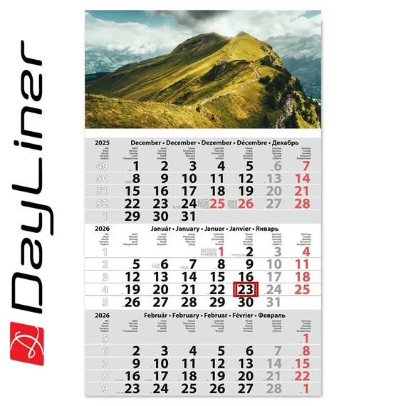 Speditőr naptár 1 tömb, 3 hónap Primus Classic 300 × 480 mm, fehér lapokkal Hegy Dayliner 2026.