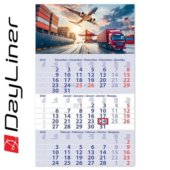 Speditőr naptár 1 tömb, 3 hónap Primus Club 300 × 480 mm, fehér lapokkal Logisztika Dayliner 2026.