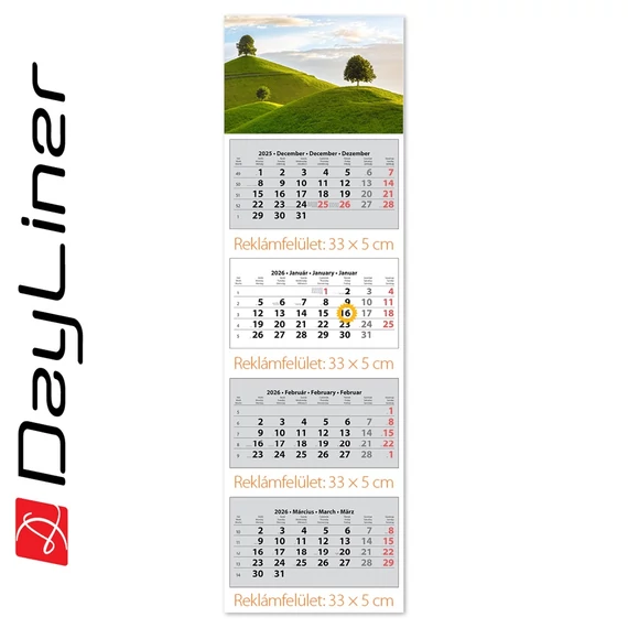 Speditőr naptár 4 tömb, 4 hónap SP-4 330 × 1100 mm, fehér lapokkal Hangulat Dayliner 2026.
