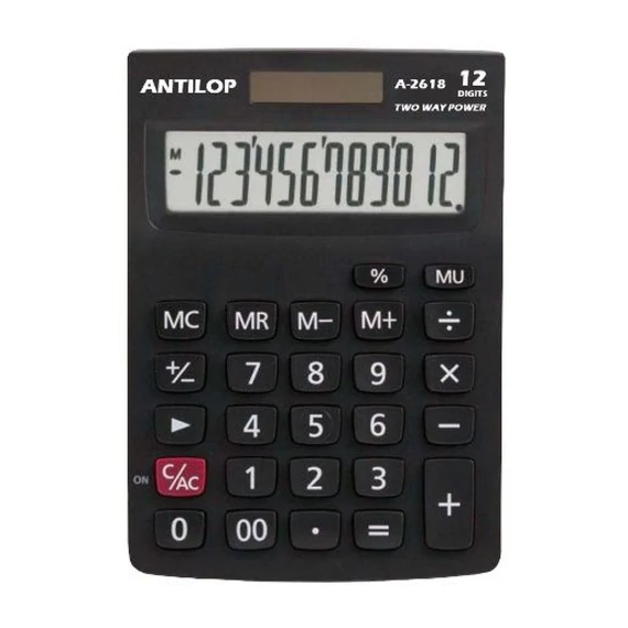 Számológép asztali 12 számjegy nagy, döntött kijelző Antilop A-2618