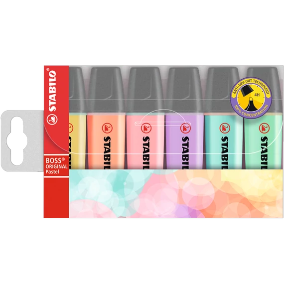 Szövegkiemelő készlet 2-5mm, vágott hegyű STABILO Boss original Pastel, 6 klf. szín