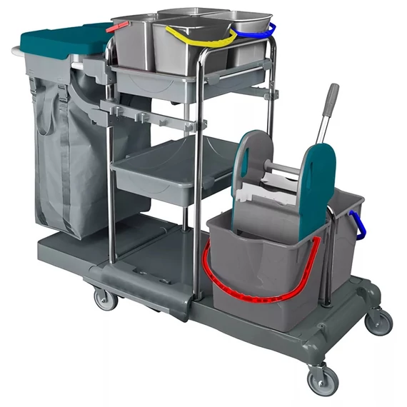 Takarítókocsi króm vázas 2 x 18 liter és 4 x 5 literes vödörrel KA405FK