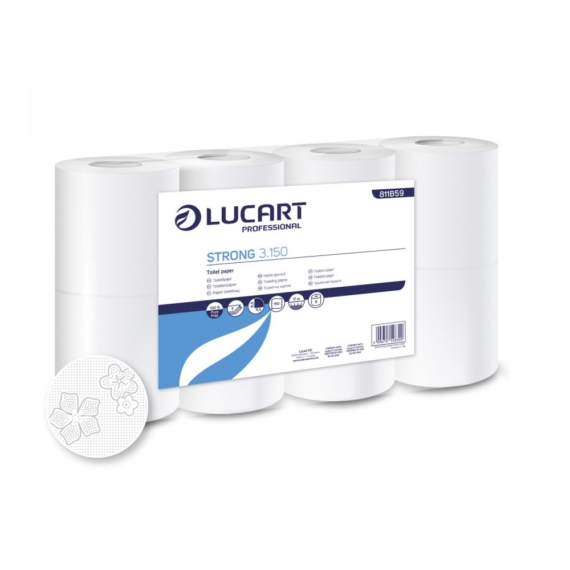 Toalettpapír 3 rétegű 150 lap/tekercs cellulóz hófehér 8 tekercs/csomag 3.150 Strong Lucart_811B59J