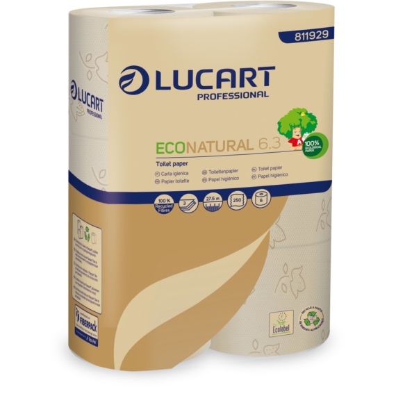 Toalettpapír 3 rétegű 250 lap/tekercs havanna barna 6 tekercs/csomag EcoNatural Lucart 6.3_811929D