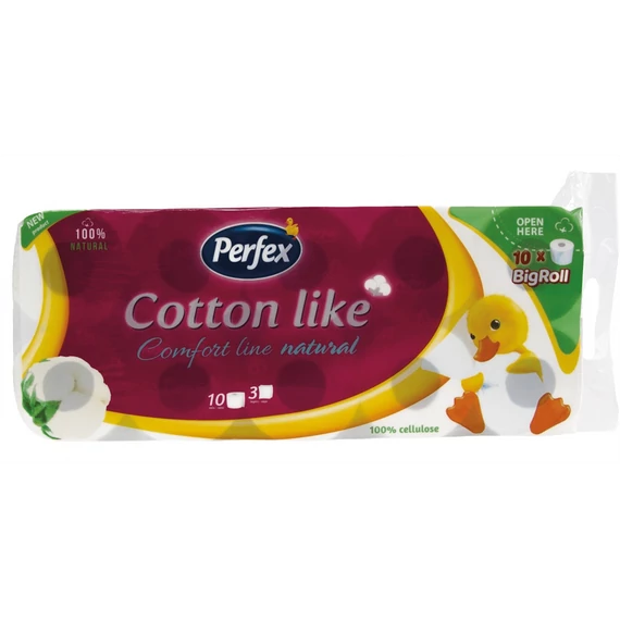 Toalettpapír 3 rétegű kistekercses 100% cellulóz 10 tekercs/csomag Cotton Like Comfort Line Natural Boni Perfex fehér