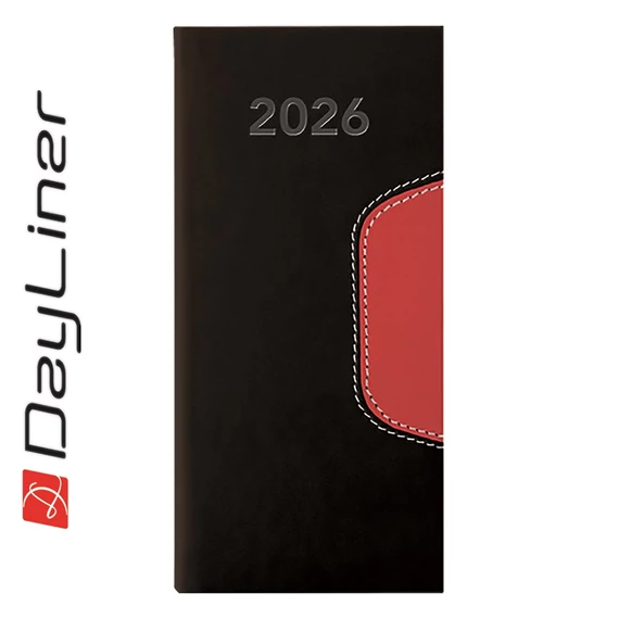 Zsebnaptár Memphis fekvő heti, fehér lapokkal fekete-piros Dayliner 2026.