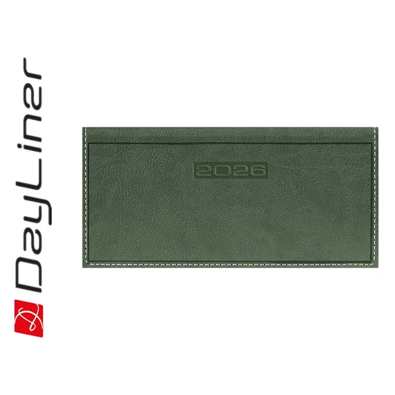 Zsebnaptár Sherwood fekvő heti, krémszínű lapokkal zöld Dayliner 2026.