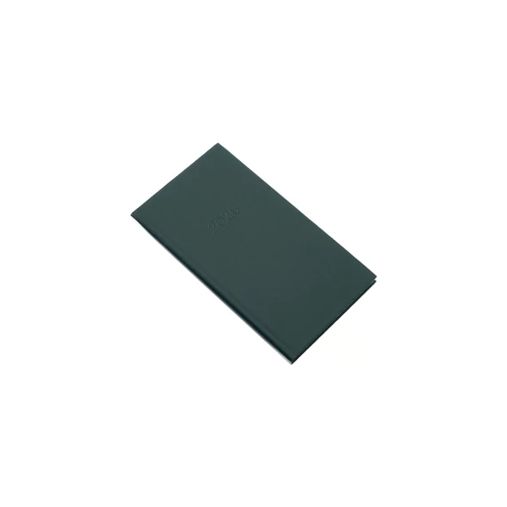 Zsebnaptár álló Amigo, fehér lapokkal zöld Realsystem 2026.