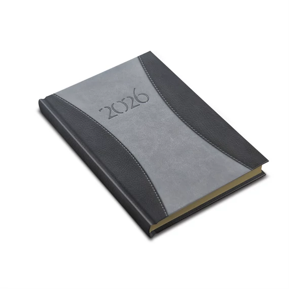 Zsebnaptár álló Prémium B/6, heti krémszínű lapokkal szürke Realsystem 2026.