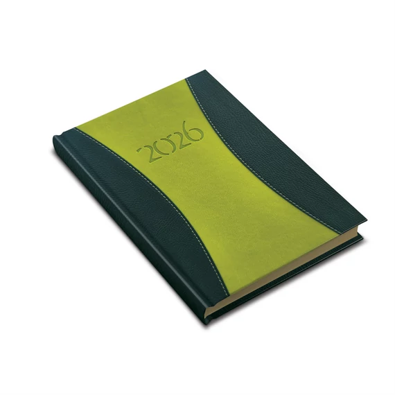 Zsebnaptár álló Prémium B/6, heti krémszínű lapokkal zöld Realsystem 2026.