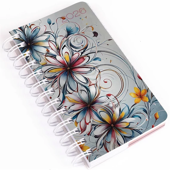 Zsebnaptár álló spirálozott SP5 napi fehér lapokkal absztrakt Realsystem 2026.