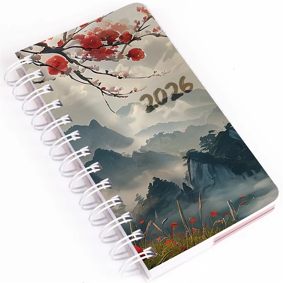 Zsebnaptár álló spirálozott SP5 napi fehér lapokkal japán Realsystem 2026.