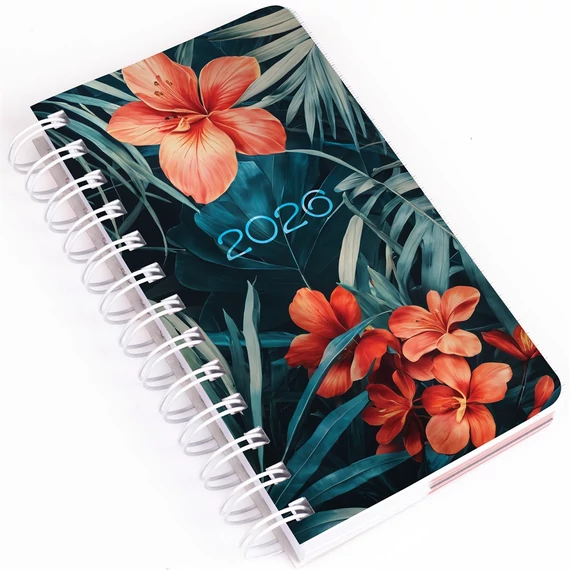 Zsebnaptár álló spirálozott SP5 napi fehér lapokkal tropical Realsystem 2026.