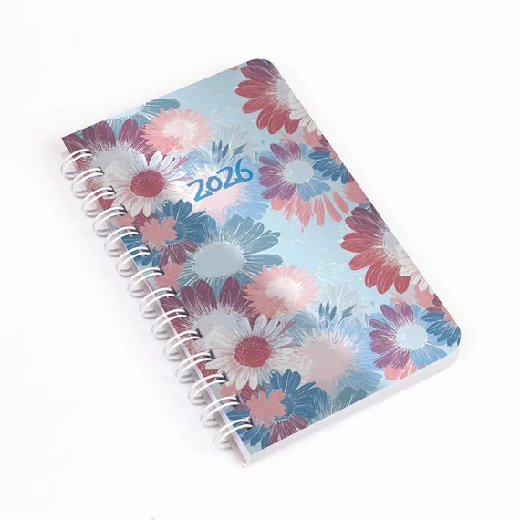 Zsebnaptár spirálozott SP3 mini heti fehér lapokkal virágok Realsystem 2026.